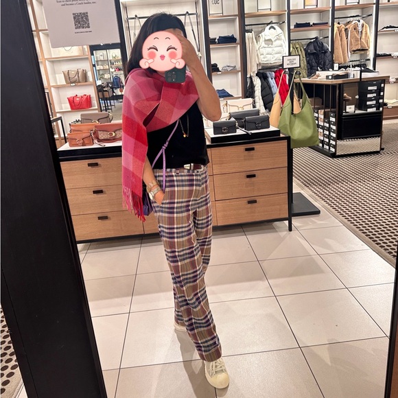 NWT Coach Outlet Check Print Extra Long Muffler in bold red - Picture 6 of 8